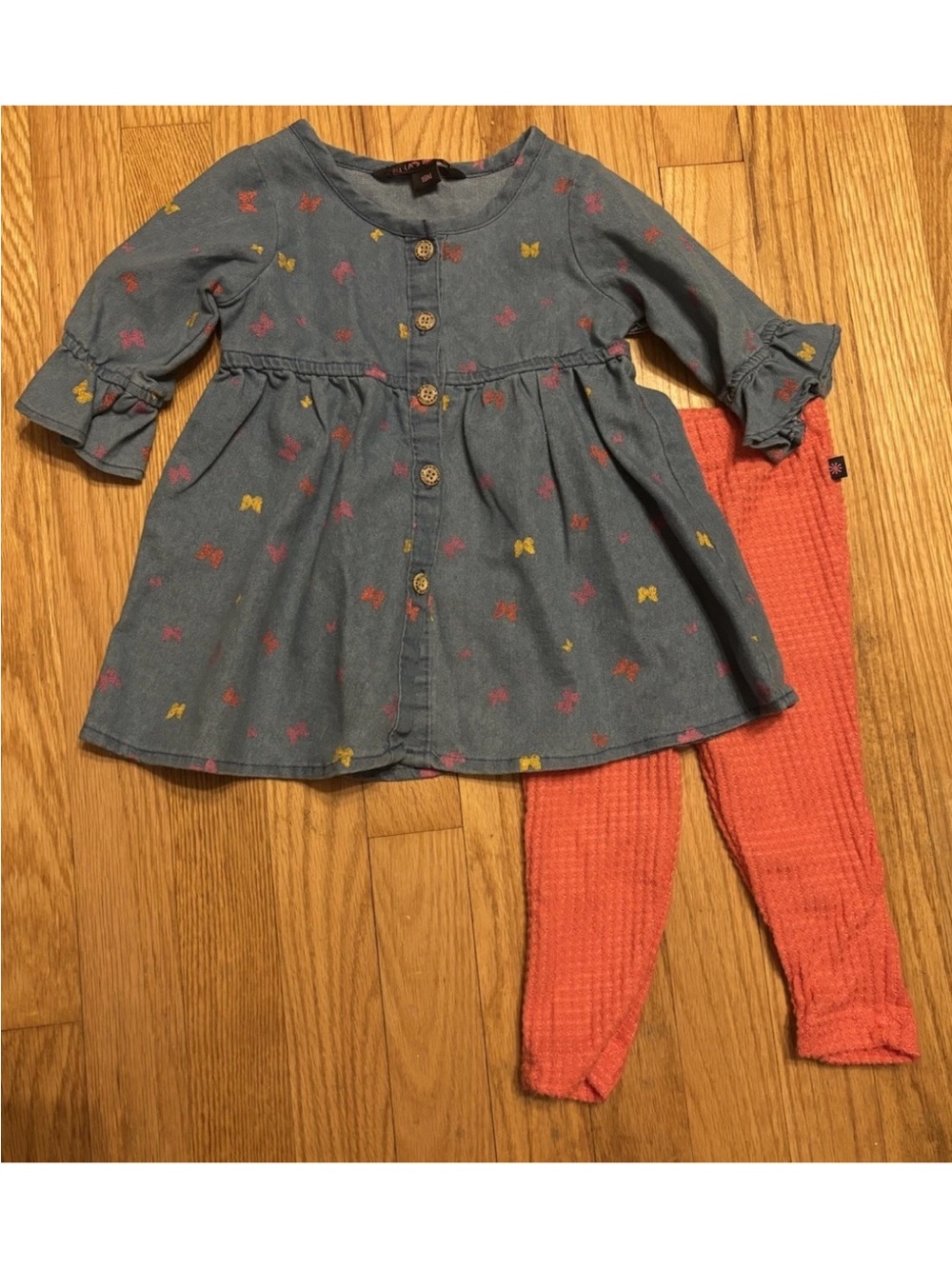 Delia’s Baby Girl Chambray Butterfly Tunic with Coral Leggings - 18 Months